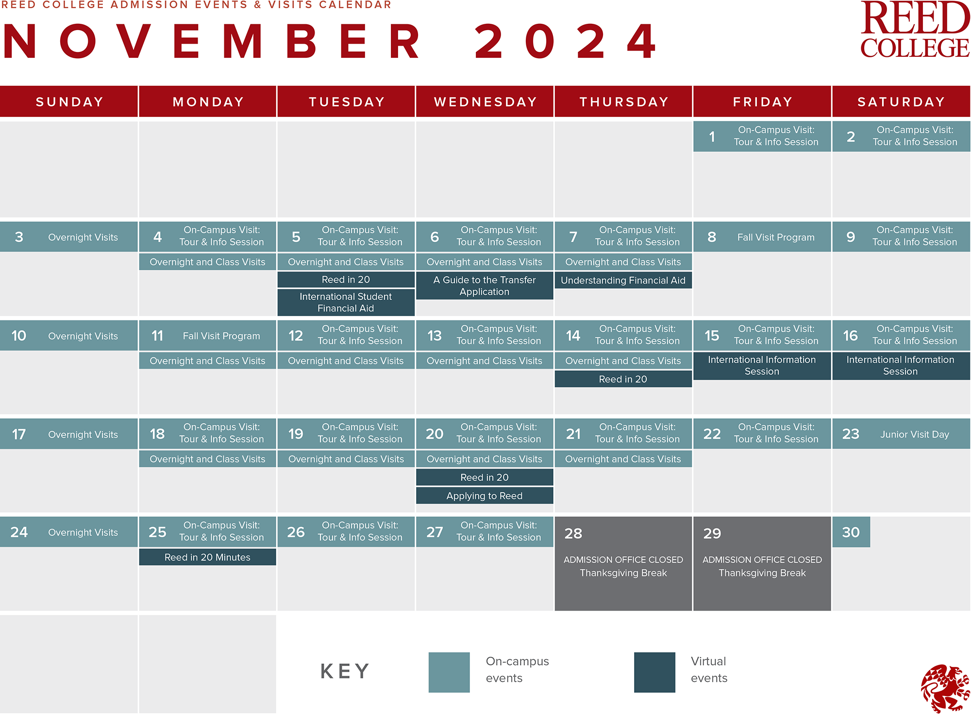 November 2024 Admission events calendar