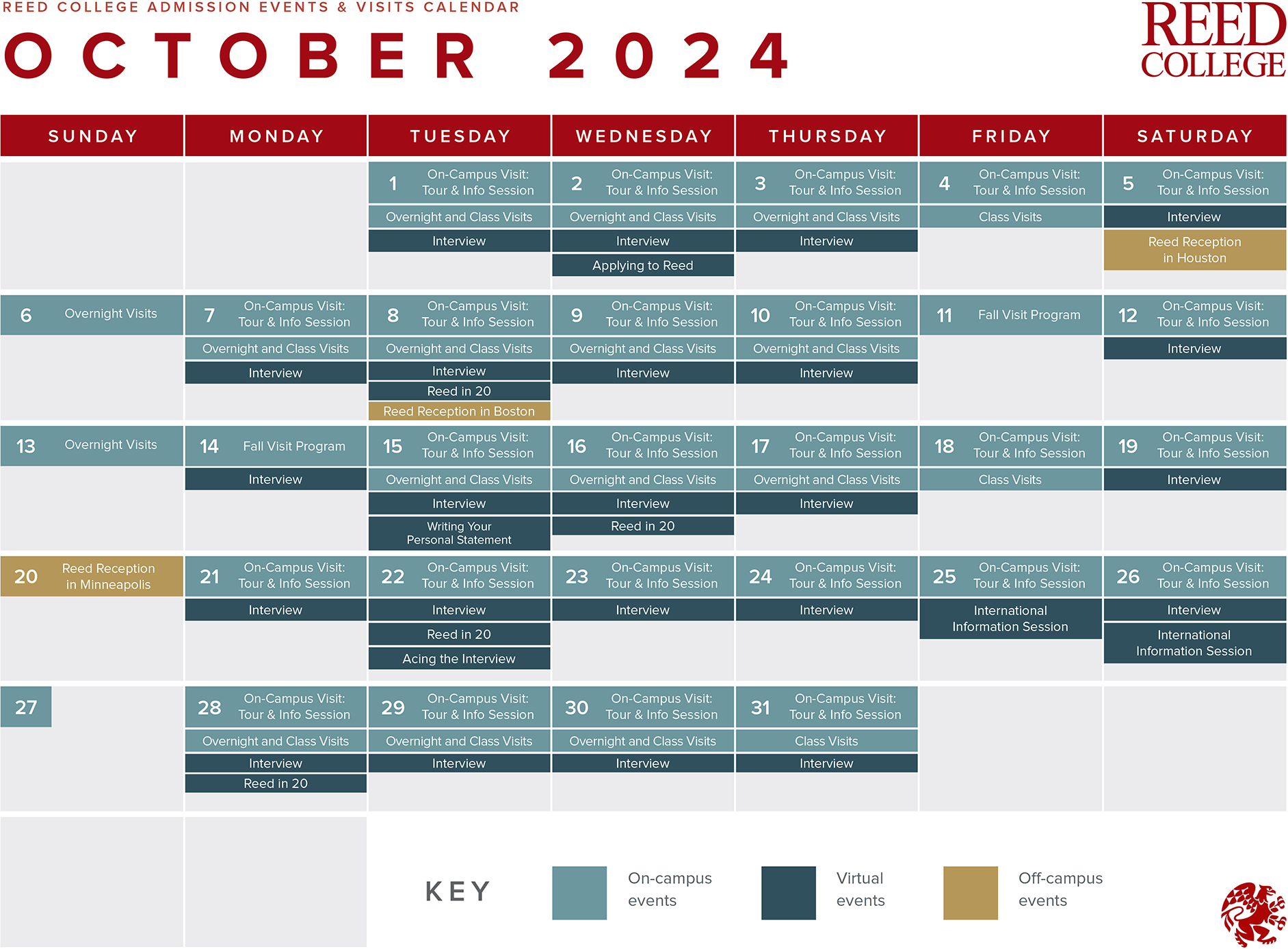 October 2024 Admission events calendar