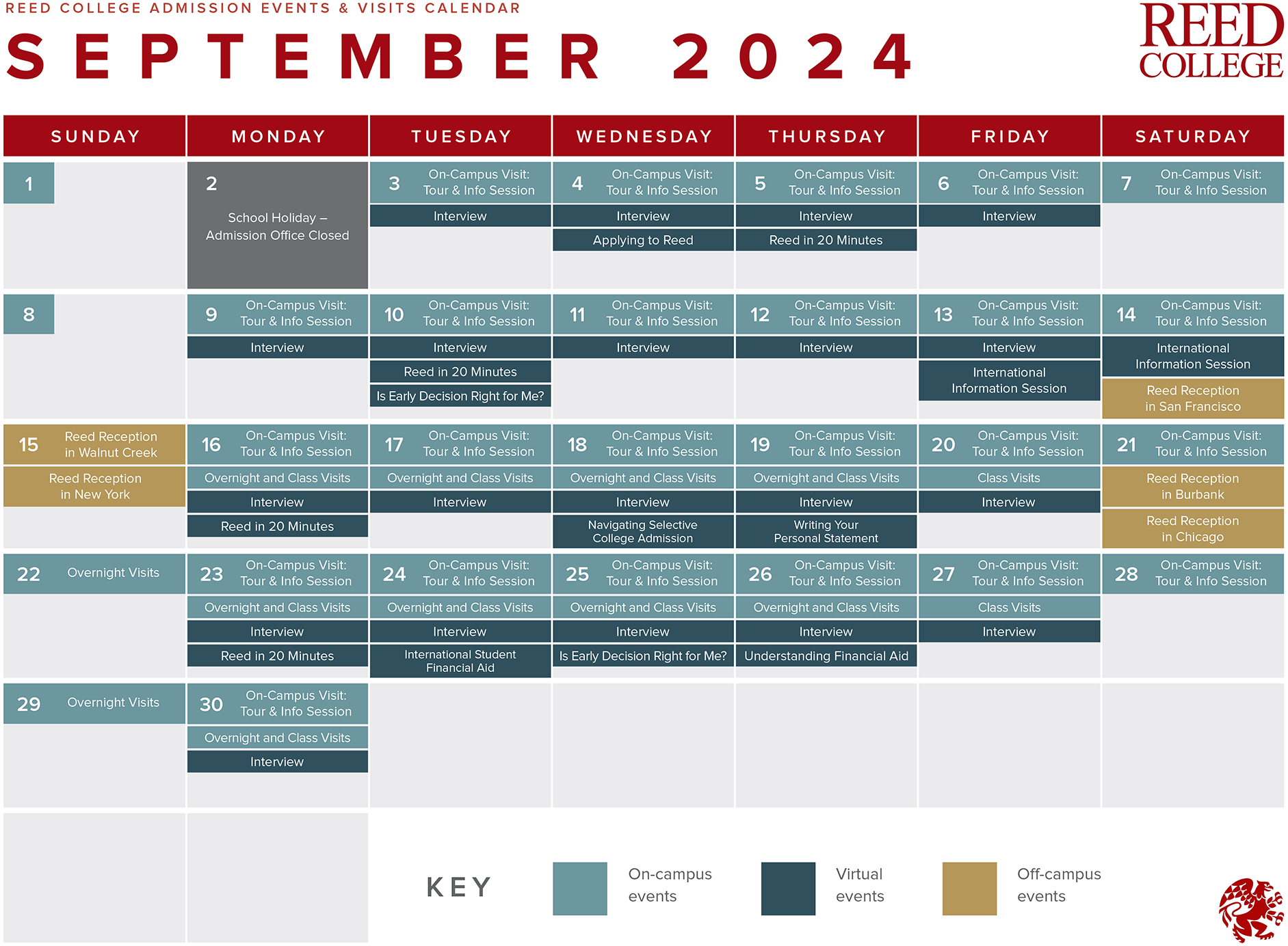 September 2024 Admission events calendar