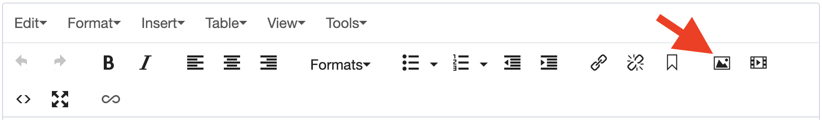 A screenshot of the editor formatting menu in Cascade, highlighting the insert image button