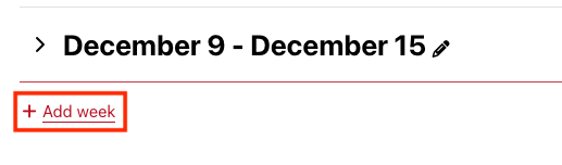 Moodle page showing add week option