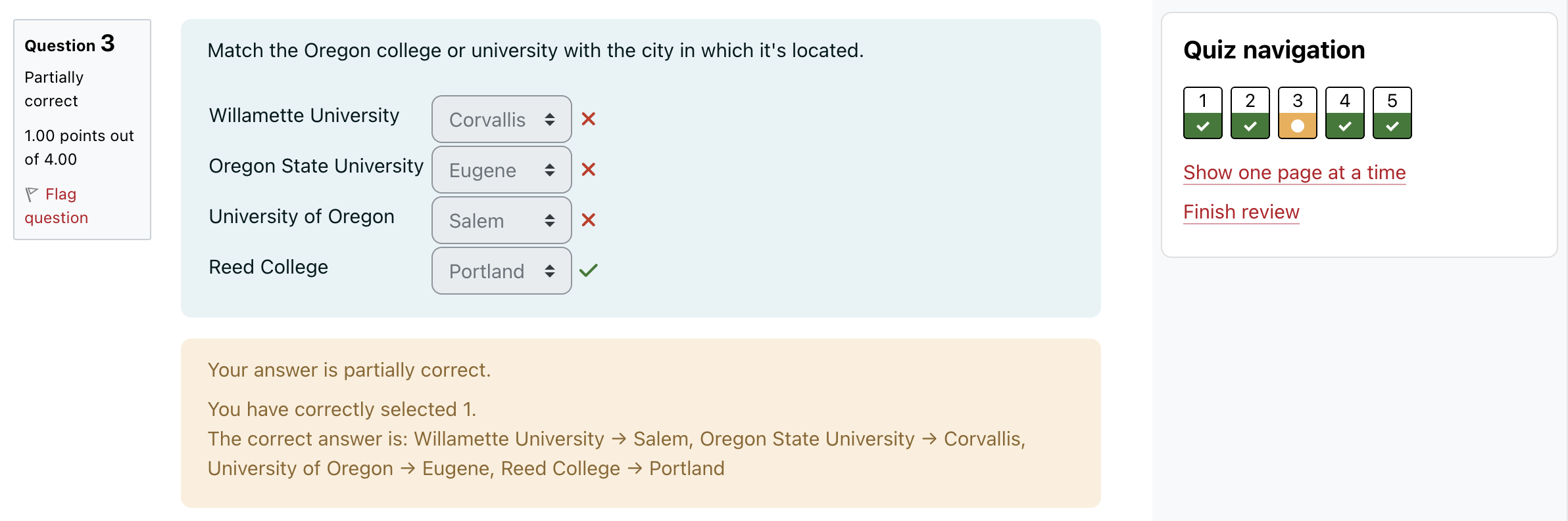 Example of Moodle quiz results page