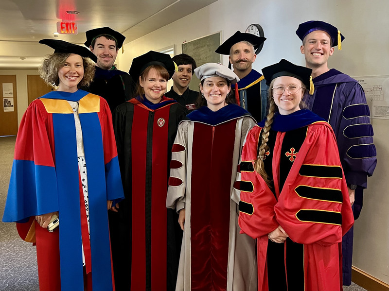 Fall 2024 math-stats faculty wearing their convocation robes