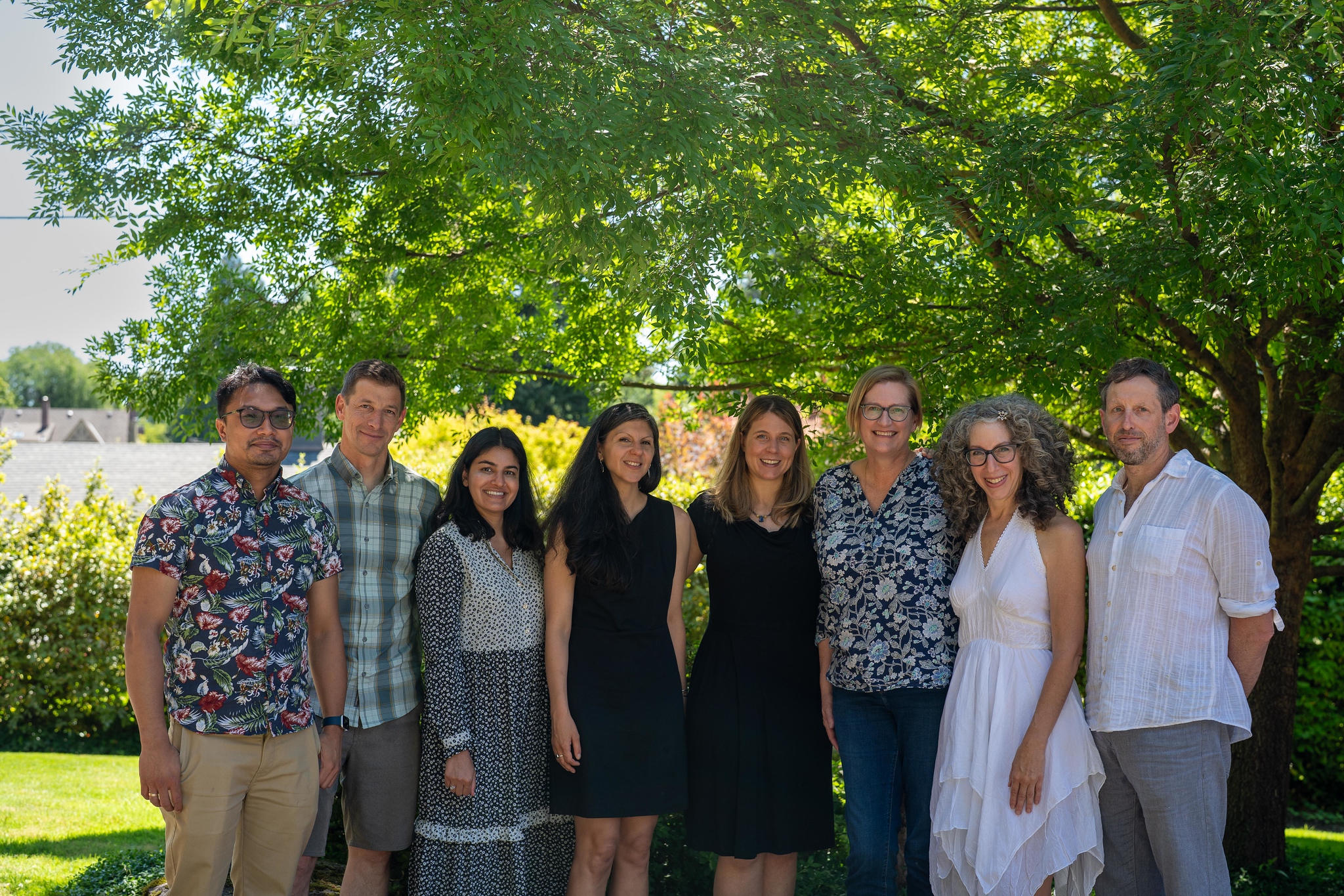 Last year's incubator cohort pose for a photo outdoors. From left to right: Kritish Rajbhandari, Joshua Howe, Shivani Sud, Naomi Caffee, Sarah Wagner-McCoy, Kristin Scheible, Dana E. Katz, and Ben Lazier. 