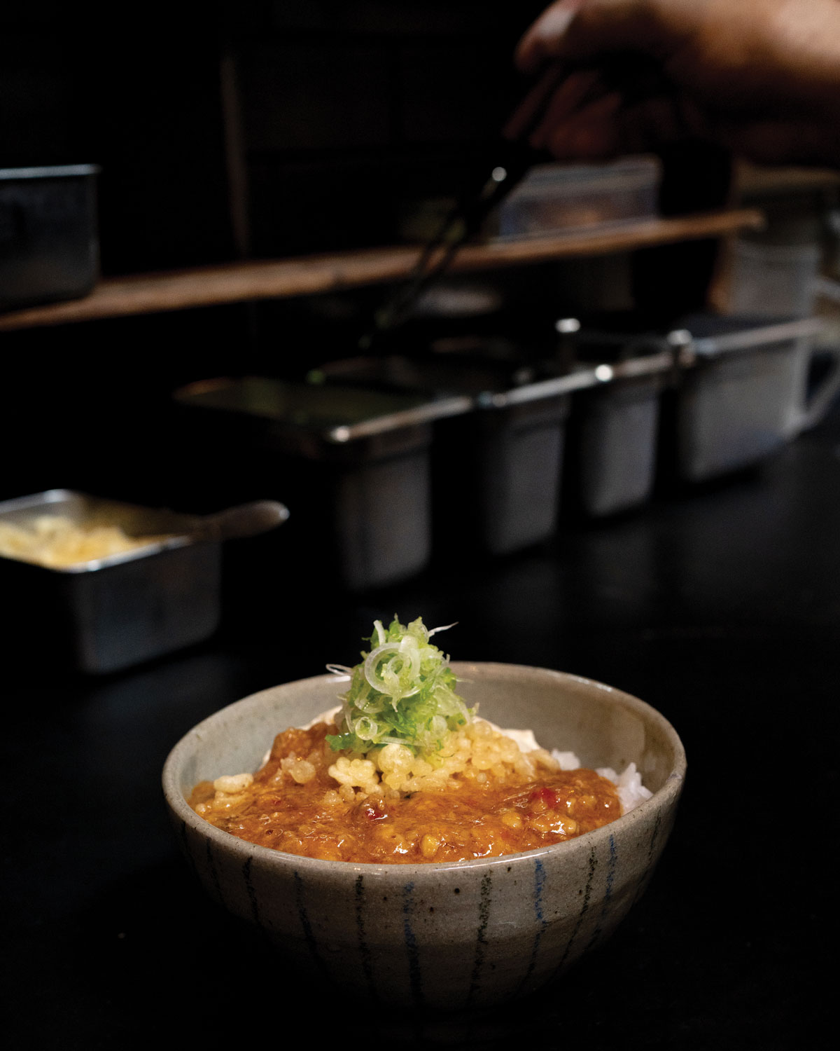 Mabodofu don in bowl in restaurant kitchen