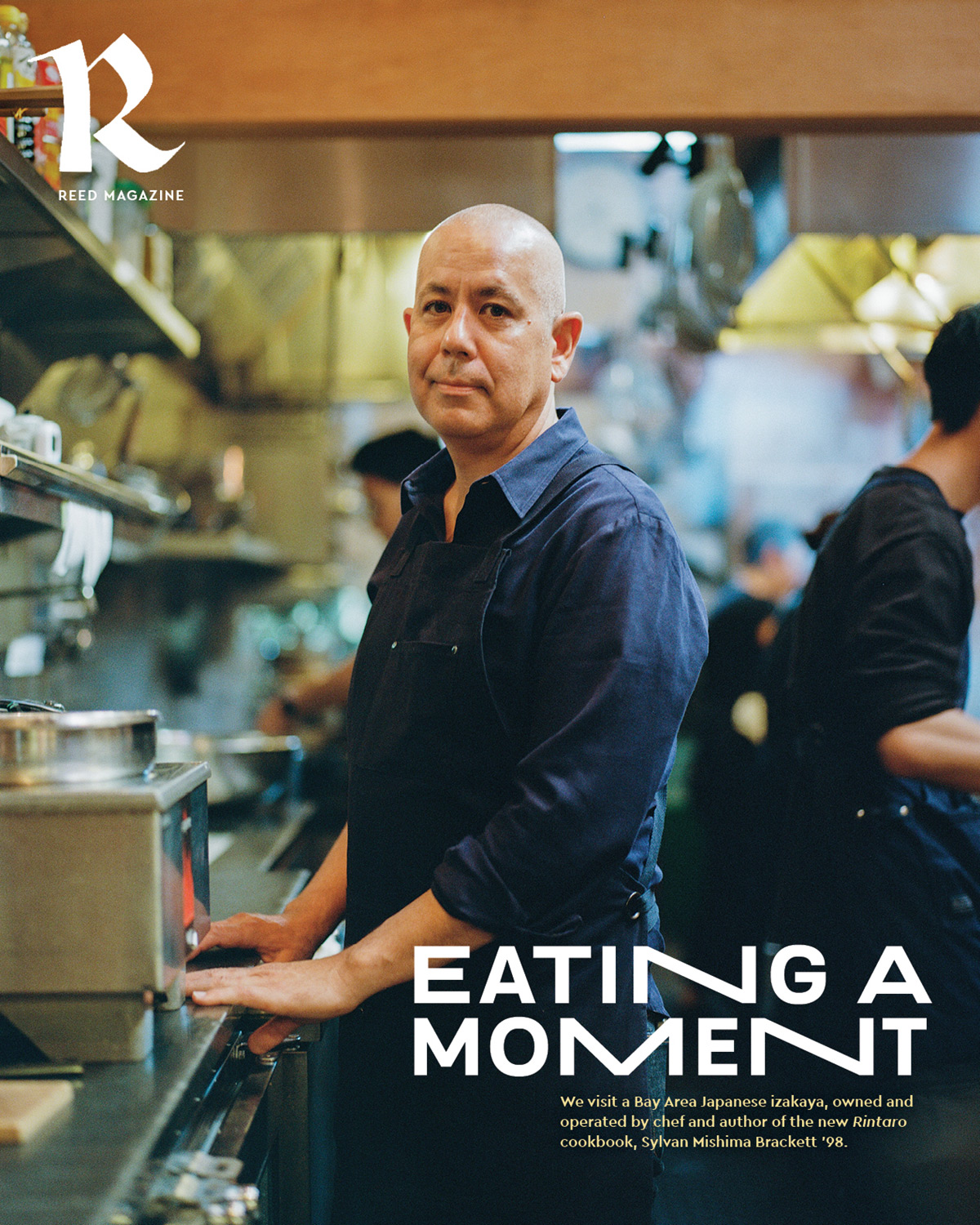 Sylvan Mishama Brackett standing in the kitchen of his restaurant, Rintaro