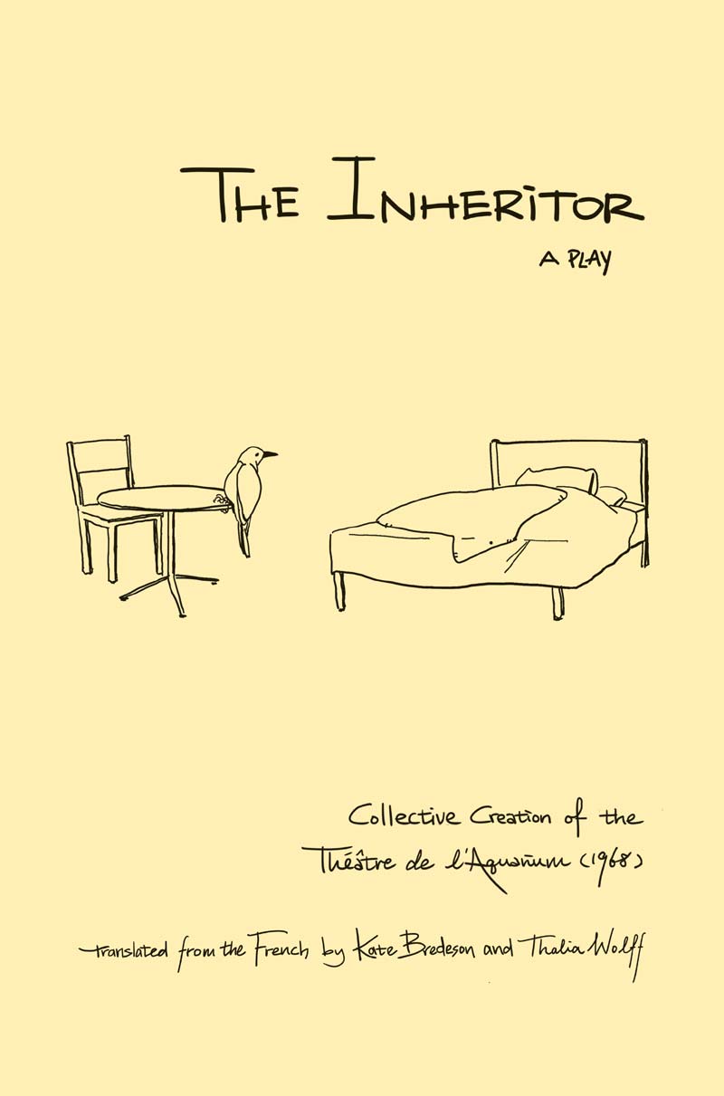 Book jacket cover of The Inheritor, with a line drawing of a bed and a bird